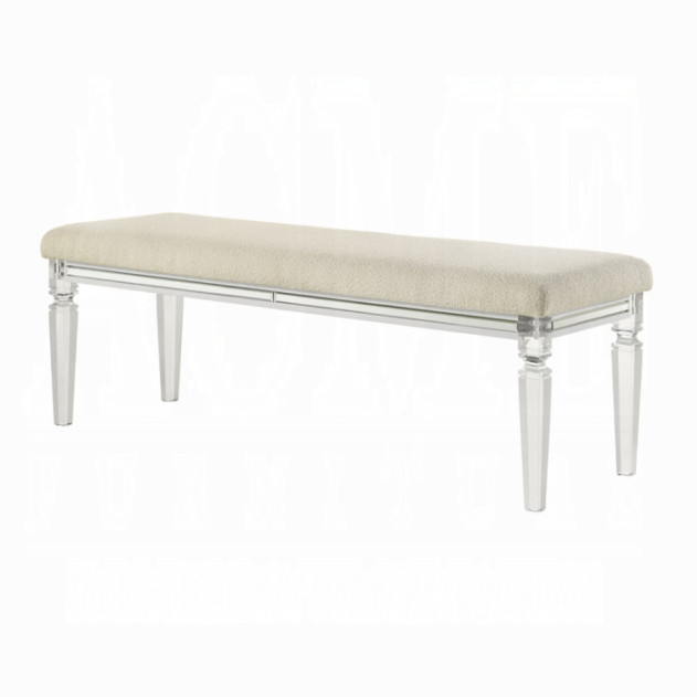 BD02317Q Queen Bed Set LED White Boucle & Pearl White Tarian Collection Glam Style By Acme Furniture