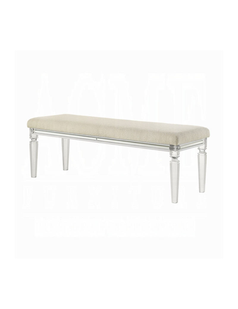 BD02317Q Queen Bed Set LED White Boucle & Pearl White Tarian Collection Glam Style By Acme Furniture