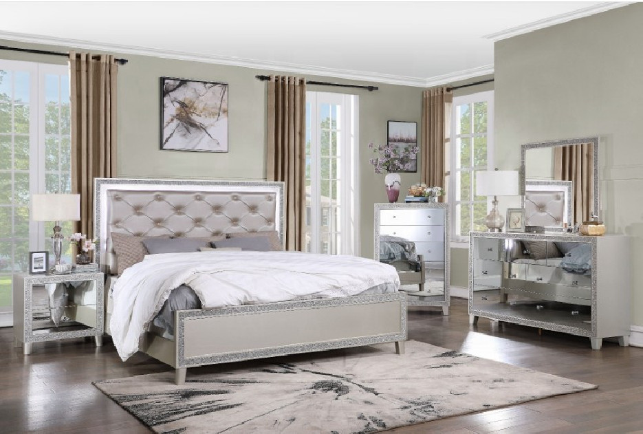 BD00241EK Sliverfluff EK Bed W/Led & Storage Glam Style By Acme Furniture
