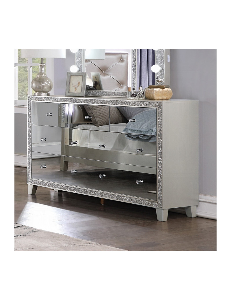 BD00241EK Sliverfluff EK Bed W/Led & Storage Glam Style By Acme Furniture