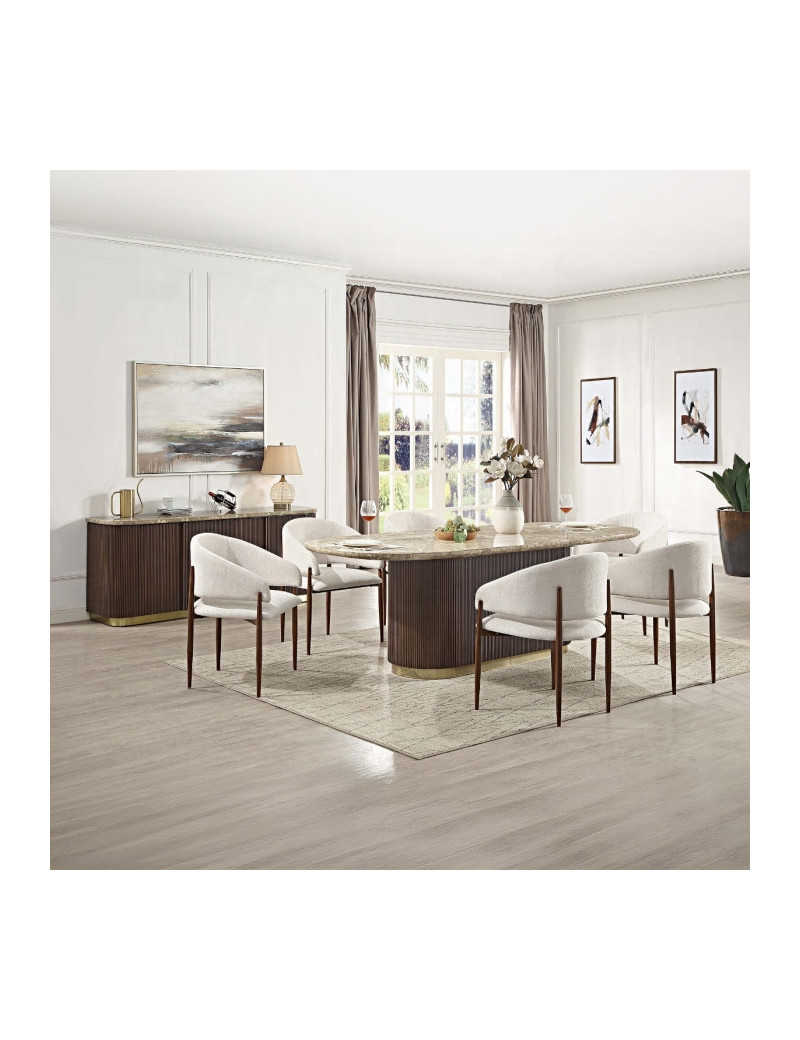 DN07000 7Pc Dining Set Table w/Natural Marble Top Clayten Collection Mid-Century Modern Style by Acme Furniture