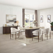 DN07000 7Pc Dining Set Table w/Natural Marble Top Clayten Collection Mid-Century Modern Style by Acme Furniture