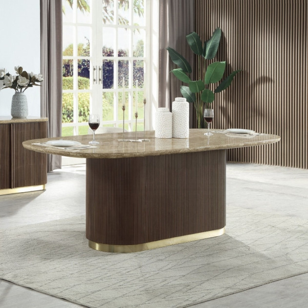 DN07000 7Pc Dining Set Table w/Natural Marble Top Clayten Collection Mid-Century Modern Style by Acme Furniture