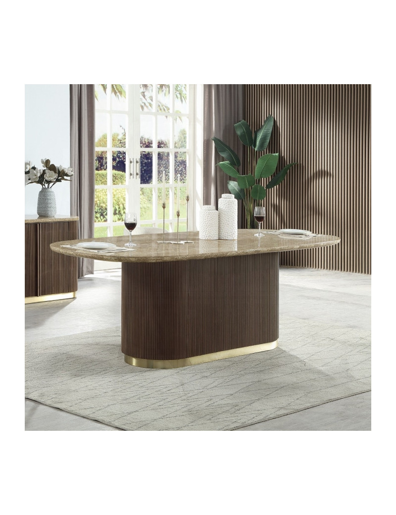 DN07000 7Pc Dining Set Table w/Natural Marble Top Clayten Collection Mid-Century Modern Style by Acme Furniture