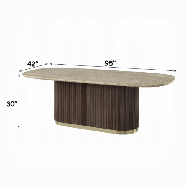 DN07000 7Pc Dining Set Table w/Natural Marble Top Clayten Collection Mid-Century Modern Style by Acme Furniture