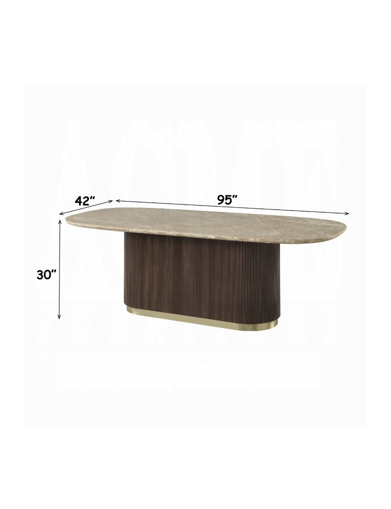 DN07000 7Pc Dining Set Table w/Natural Marble Top Clayten Collection Mid-Century Modern Style by Acme Furniture