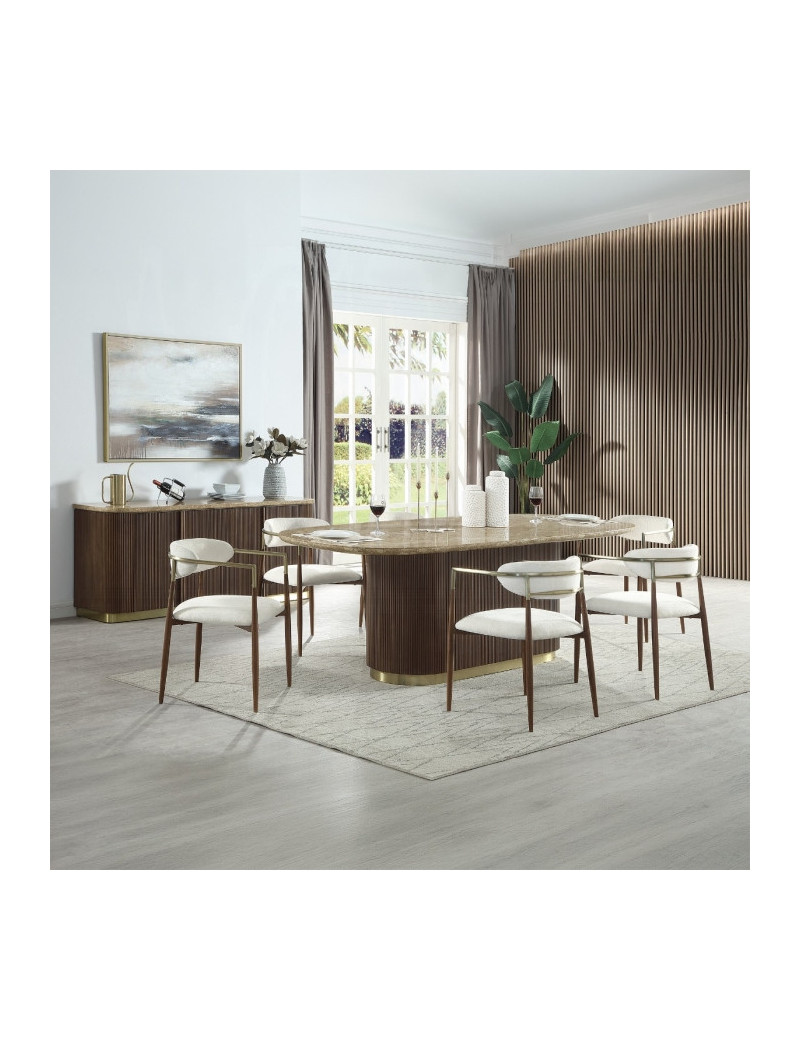 DN07000 7Pc Dining Set Table w/Natural Marble Top Clayten Collection Mid-Century Modern Style by Acme Furniture