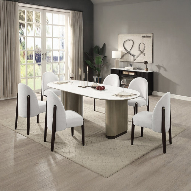 DN06190 7Pc Dining Set Table w/Engineered Top Clayten Collection Mid-Century Modern Style by Acme Furniture