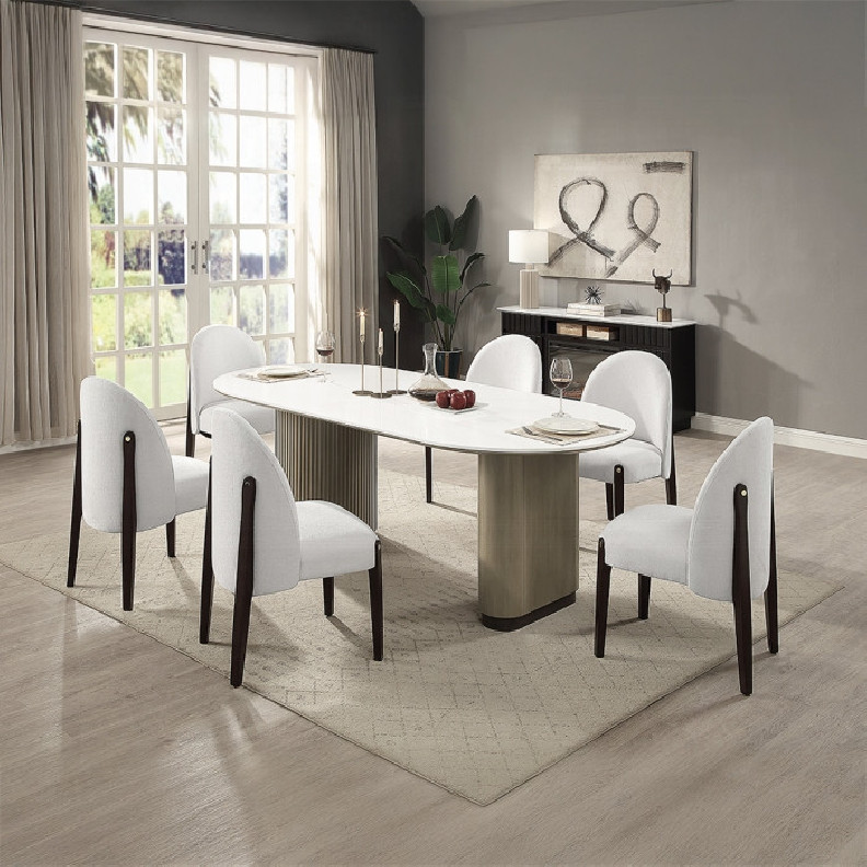 DN06190 7Pc Dining Set Table w/Engineered Top Clayten Collection Mid-Century Modern Style by Acme Furniture