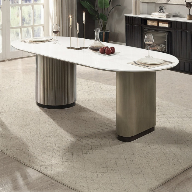 DN06190 7Pc Dining Set Table w/Engineered Top Clayten Collection Mid-Century Modern Style by Acme Furniture