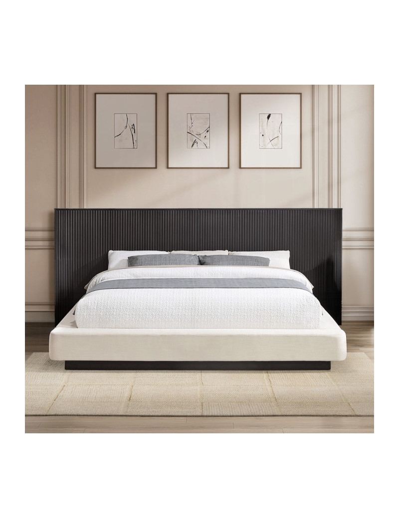 BD04242Q Queen Bed  Beige Linen & Espresso Finish Clayten Collection Mid-Century Modern Style By Acme Furniture