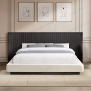BD04242Q Queen Bed  Beige Linen & Espresso Finish Clayten Collection Mid-Century Modern Style By Acme Furniture