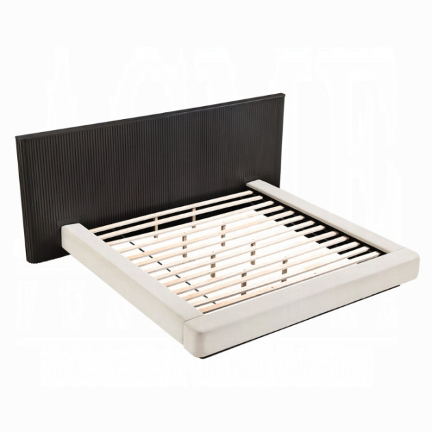BD04242Q Queen Bed  Beige Linen & Espresso Finish Clayten Collection Mid-Century Modern Style By Acme Furniture