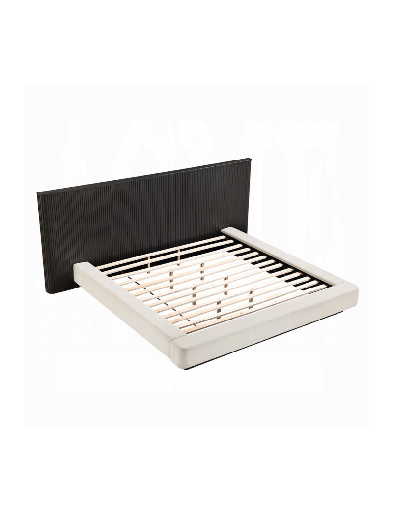 BD04242Q Queen Bed  Beige Linen & Espresso Finish Clayten Collection Mid-Century Modern Style By Acme Furniture