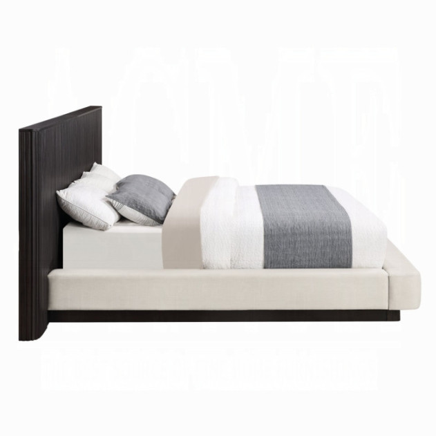BD04242Q Queen Bed  Beige Linen & Espresso Finish Clayten Collection Mid-Century Modern Style By Acme Furniture