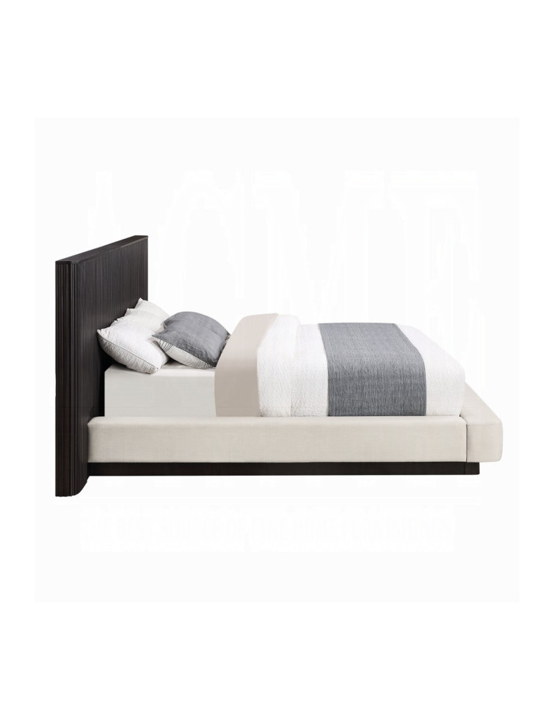 BD04242Q Queen Bed  Beige Linen & Espresso Finish Clayten Collection Mid-Century Modern Style By Acme Furniture