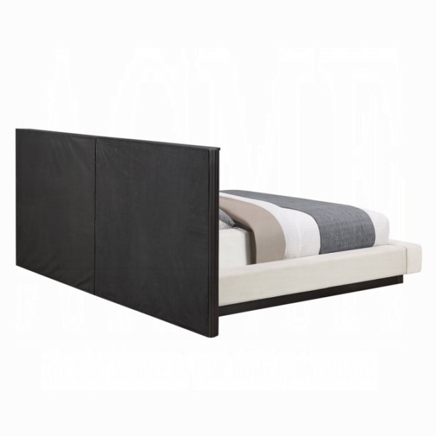 BD04242Q Queen Bed  Beige Linen & Espresso Finish Clayten Collection Mid-Century Modern Style By Acme Furniture
