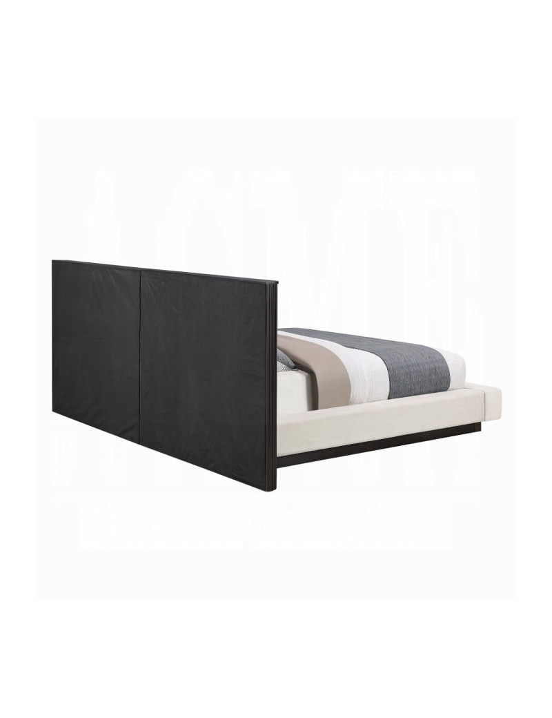BD04242Q Queen Bed  Beige Linen & Espresso Finish Clayten Collection Mid-Century Modern Style By Acme Furniture