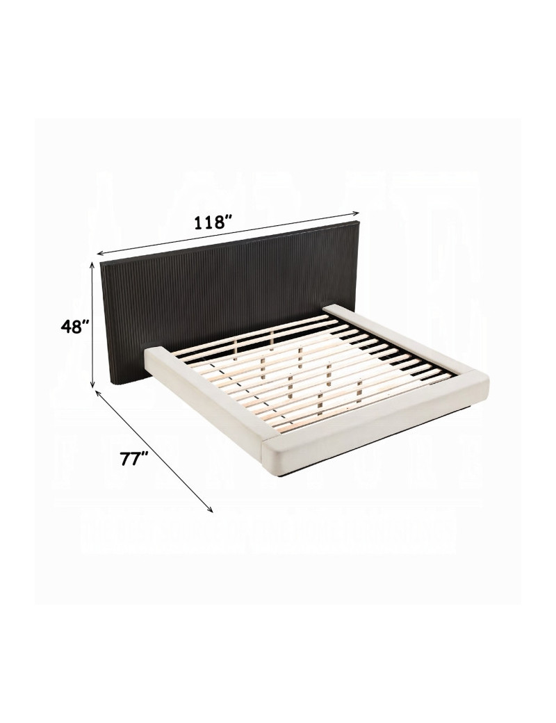 BD04242Q Queen Bed  Beige Linen & Espresso Finish Clayten Collection Mid-Century Modern Style By Acme Furniture