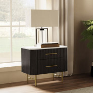 BD04242Q Queen Bed  Beige Linen & Espresso Finish Clayten Collection Mid-Century Modern Style By Acme Furniture
