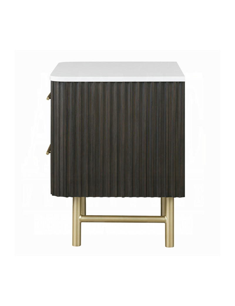 BD04242Q Queen Bed  Beige Linen & Espresso Finish Clayten Collection Mid-Century Modern Style By Acme Furniture