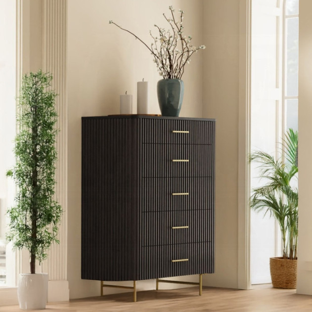 BD04242Q Queen Bed  Beige Linen & Espresso Finish Clayten Collection Mid-Century Modern Style By Acme Furniture
