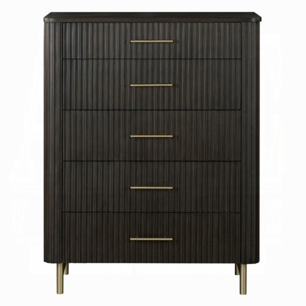 BD04242Q Queen Bed  Beige Linen & Espresso Finish Clayten Collection Mid-Century Modern Style By Acme Furniture
