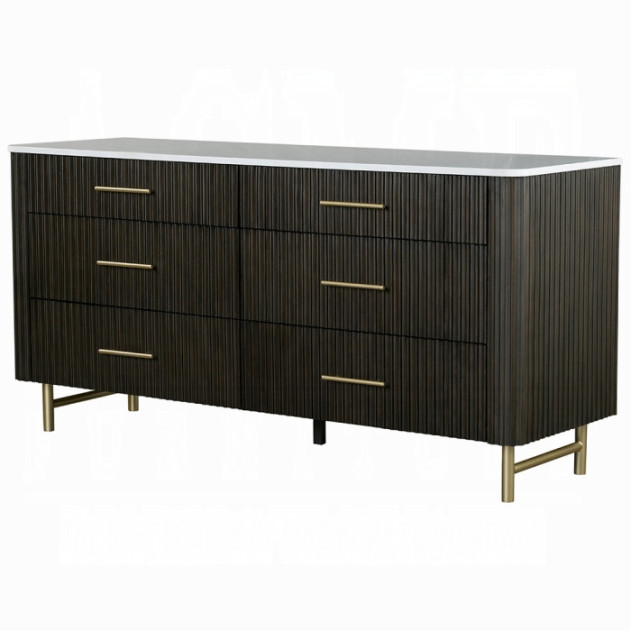 BD04242Q Queen Bed  Beige Linen & Espresso Finish Clayten Collection Mid-Century Modern Style By Acme Furniture