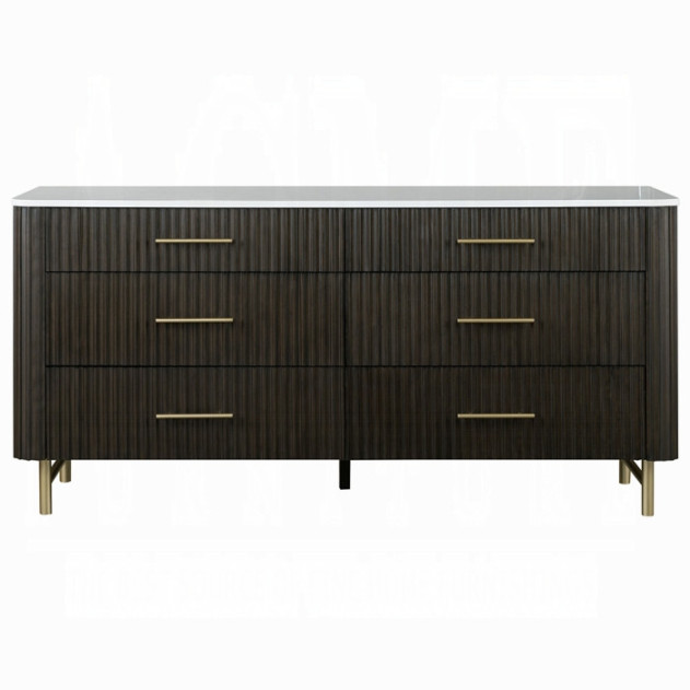 BD04242Q Queen Bed  Beige Linen & Espresso Finish Clayten Collection Mid-Century Modern Style By Acme Furniture
