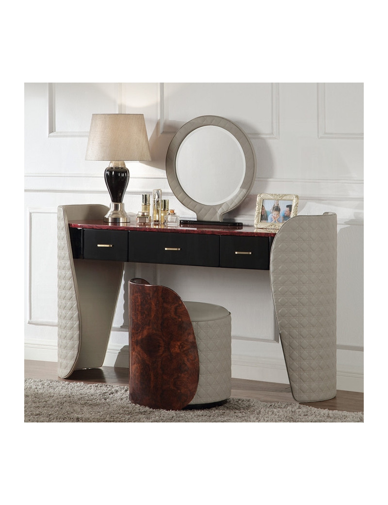 BD20021EK Bed Beige Linen & Glossy Wood Grain Top Jamonica Collection Glam Style by Acme Furniture