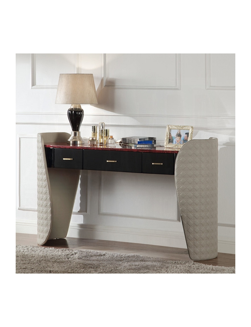 BD20021EK Bed Beige Linen & Glossy Wood Grain Top Jamonica Collection Glam Style by Acme Furniture