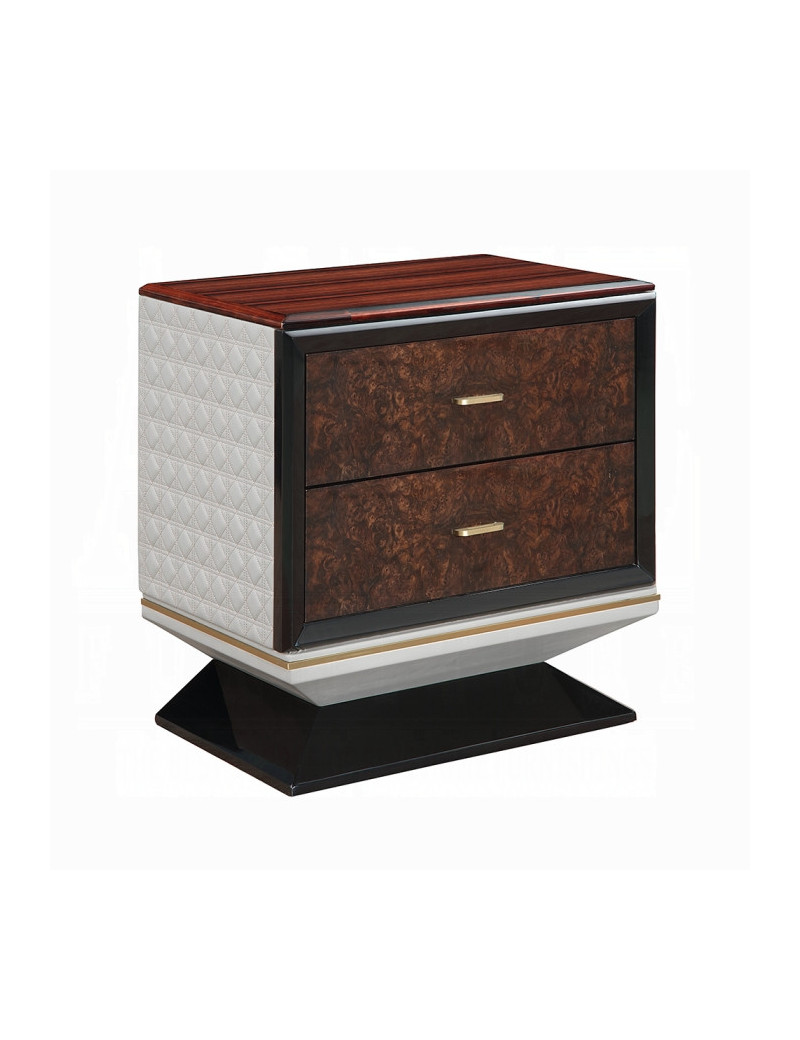 BD20021EK Bed Beige Linen & Glossy Wood Grain Top Jamonica Collection Glam Style by Acme Furniture