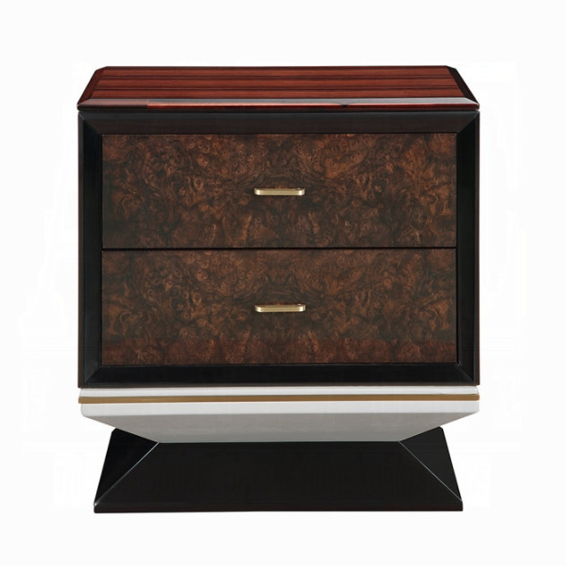 BD20021EK Bed Beige Linen & Glossy Wood Grain Top Jamonica Collection Glam Style by Acme Furniture