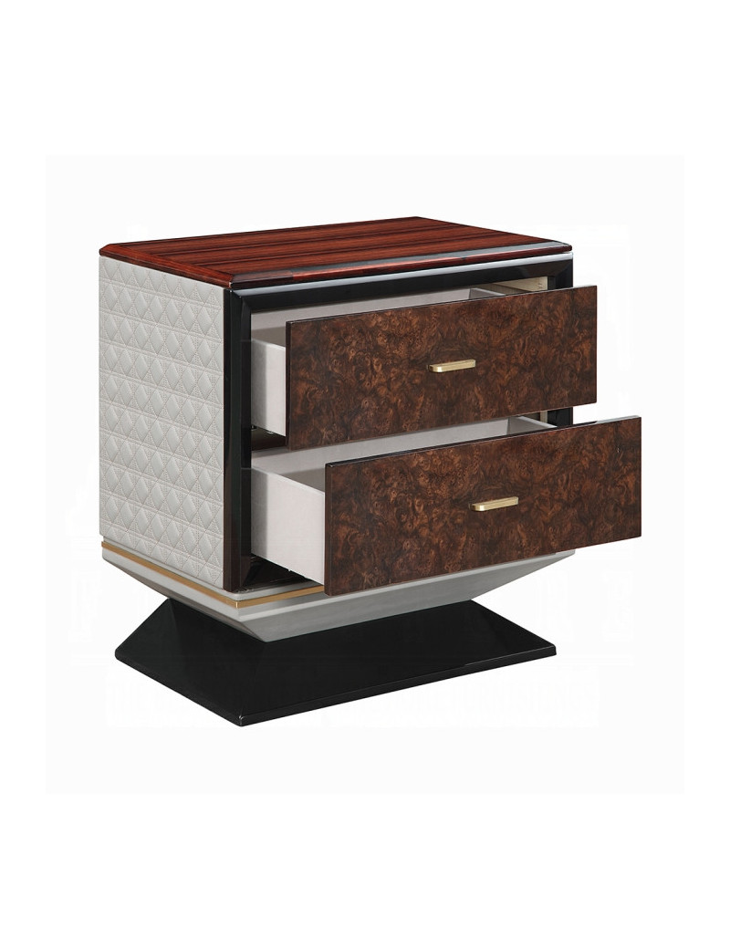 BD20021EK Bed Beige Linen & Glossy Wood Grain Top Jamonica Collection Glam Style by Acme Furniture