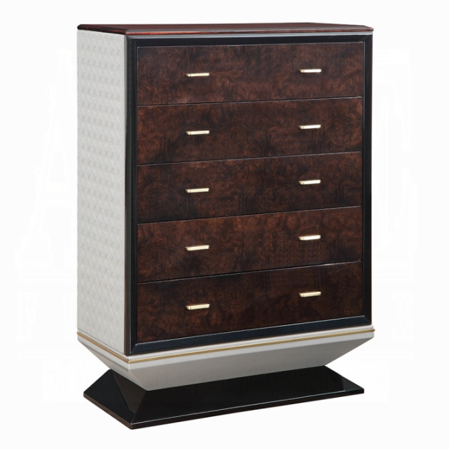 BD20021EK Bed Beige Linen & Glossy Wood Grain Top Jamonica Collection Glam Style by Acme Furniture