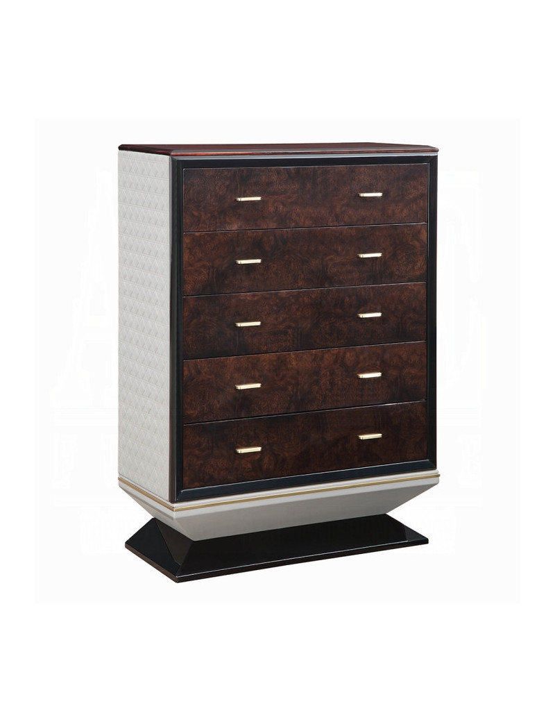 BD20021EK Bed Beige Linen & Glossy Wood Grain Top Jamonica Collection Glam Style by Acme Furniture