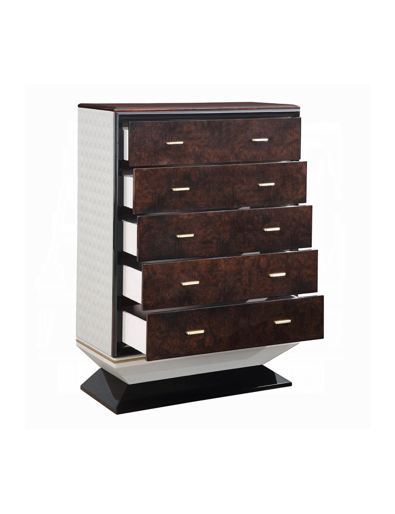 BD20021EK Bed Beige Linen & Glossy Wood Grain Top Jamonica Collection Glam Style by Acme Furniture