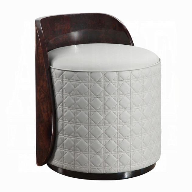 BD20021EK Bed Beige Linen & Glossy Wood Grain Top Jamonica Collection Glam Style by Acme Furniture