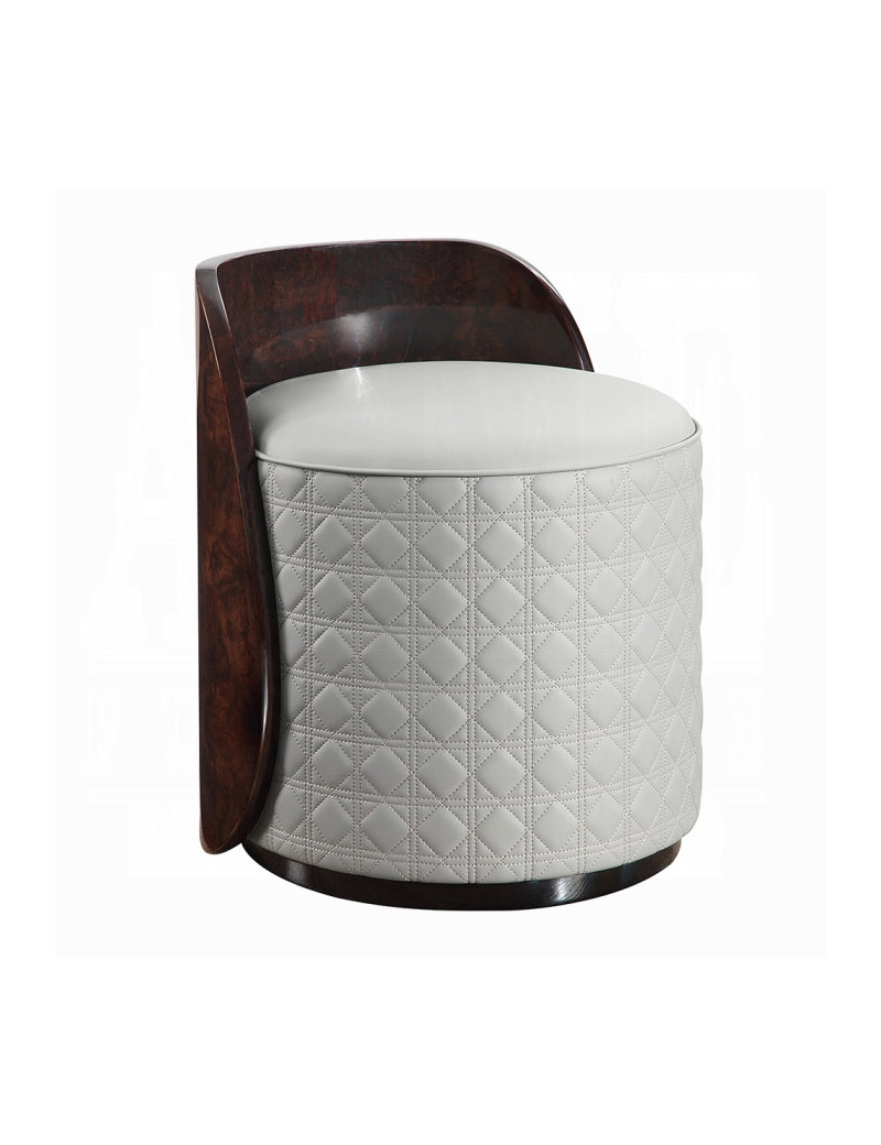 BD20021EK Bed Beige Linen & Glossy Wood Grain Top Jamonica Collection Glam Style by Acme Furniture