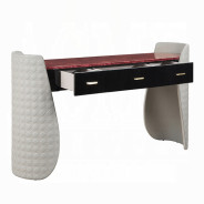 BD20021EK Bed Beige Linen & Glossy Wood Grain Top Jamonica Collection Glam Style by Acme Furniture