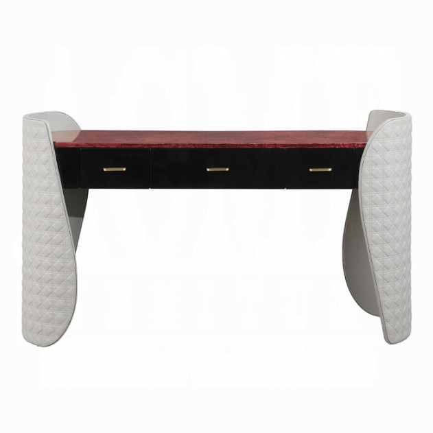 BD20021EK Bed Beige Linen & Glossy Wood Grain Top Jamonica Collection Glam Style by Acme Furniture