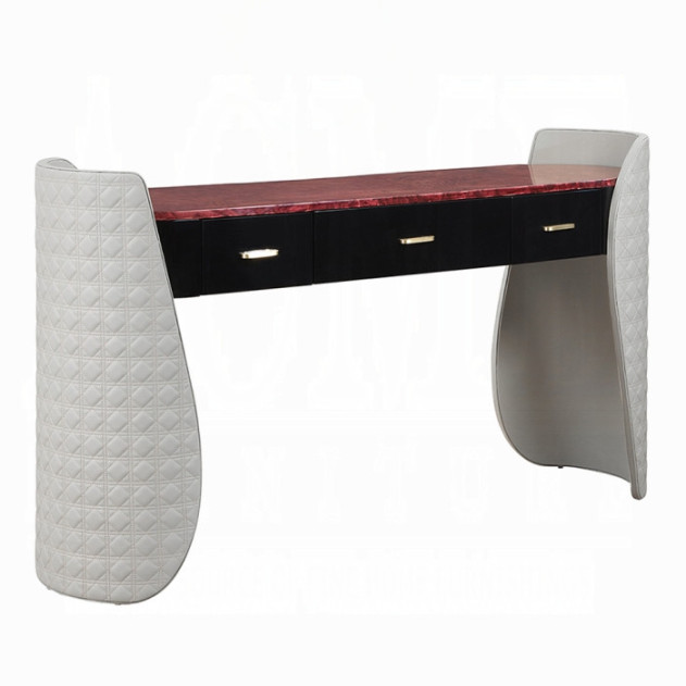 BD20021EK Bed Beige Linen & Glossy Wood Grain Top Jamonica Collection Glam Style by Acme Furniture