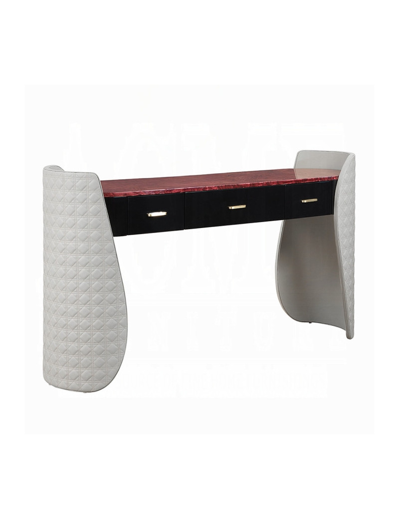 BD20021EK Bed Beige Linen & Glossy Wood Grain Top Jamonica Collection Glam Style by Acme Furniture