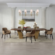 DN60020 7Pc Dining Set Glossy Wood Grain Top & Gold Jamonica Collection Glam Style By Acme Furniture