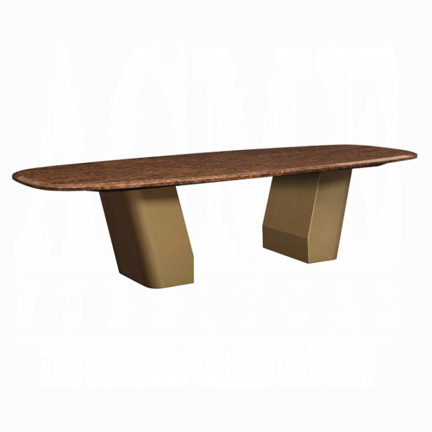 DN60020 7Pc Dining Set Glossy Wood Grain Top & Gold Jamonica Collection Glam Style By Acme Furniture