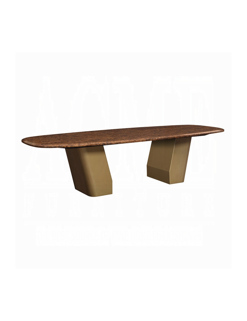 DN60020 7Pc Dining Set Glossy Wood Grain Top & Gold Jamonica Collection Glam Style By Acme Furniture