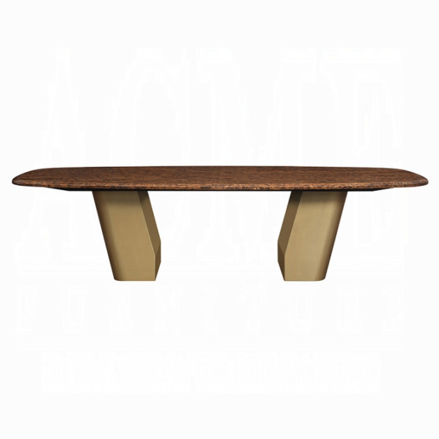 DN60020 7Pc Dining Set Glossy Wood Grain Top & Gold Jamonica Collection Glam Style By Acme Furniture