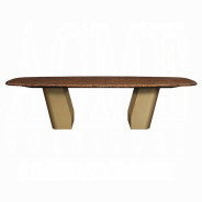 DN60020 7Pc Dining Set Glossy Wood Grain Top & Gold Jamonica Collection Glam Style By Acme Furniture