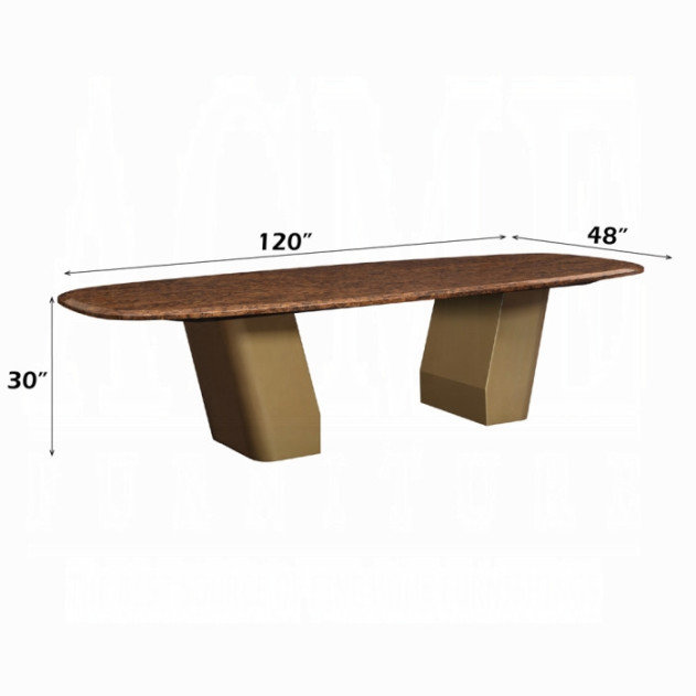 DN60020 7Pc Dining Set Glossy Wood Grain Top & Gold Jamonica Collection Glam Style By Acme Furniture