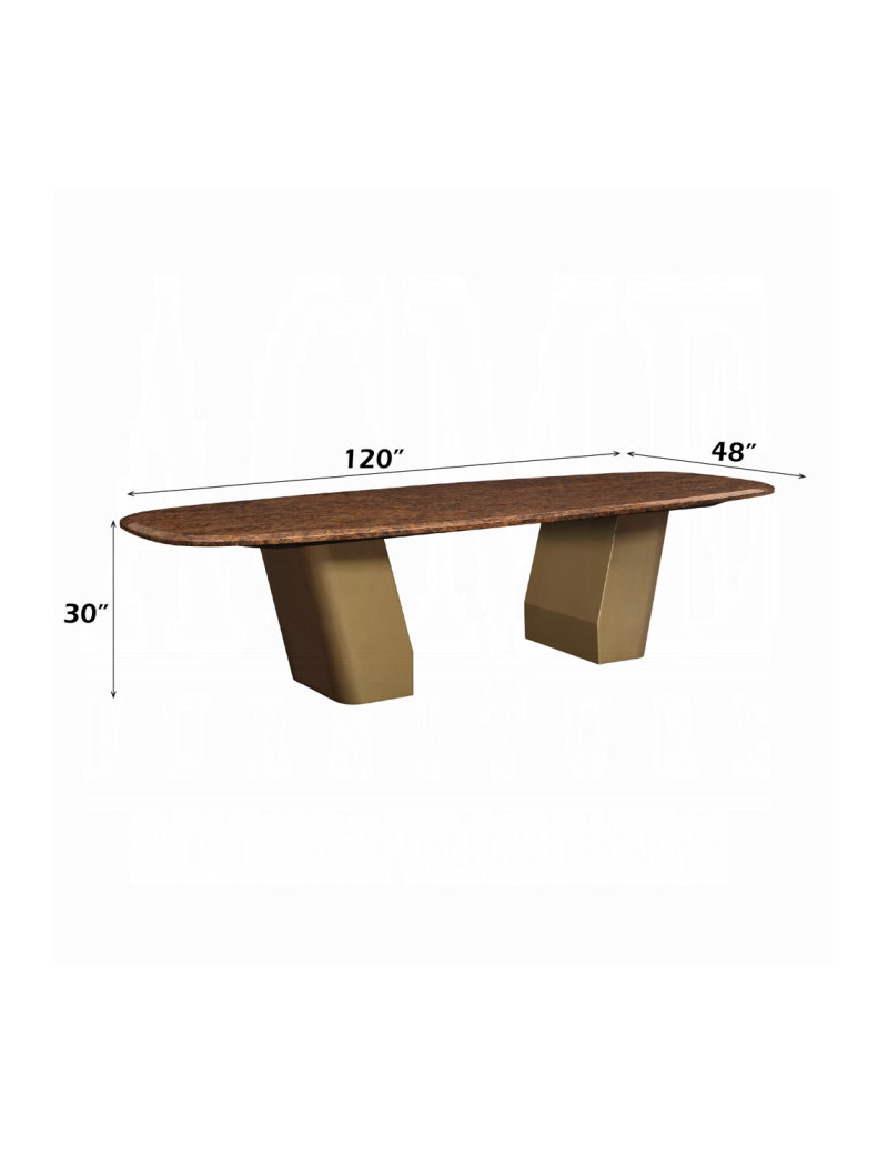 DN60020 7Pc Dining Set Glossy Wood Grain Top & Gold Jamonica Collection Glam Style By Acme Furniture